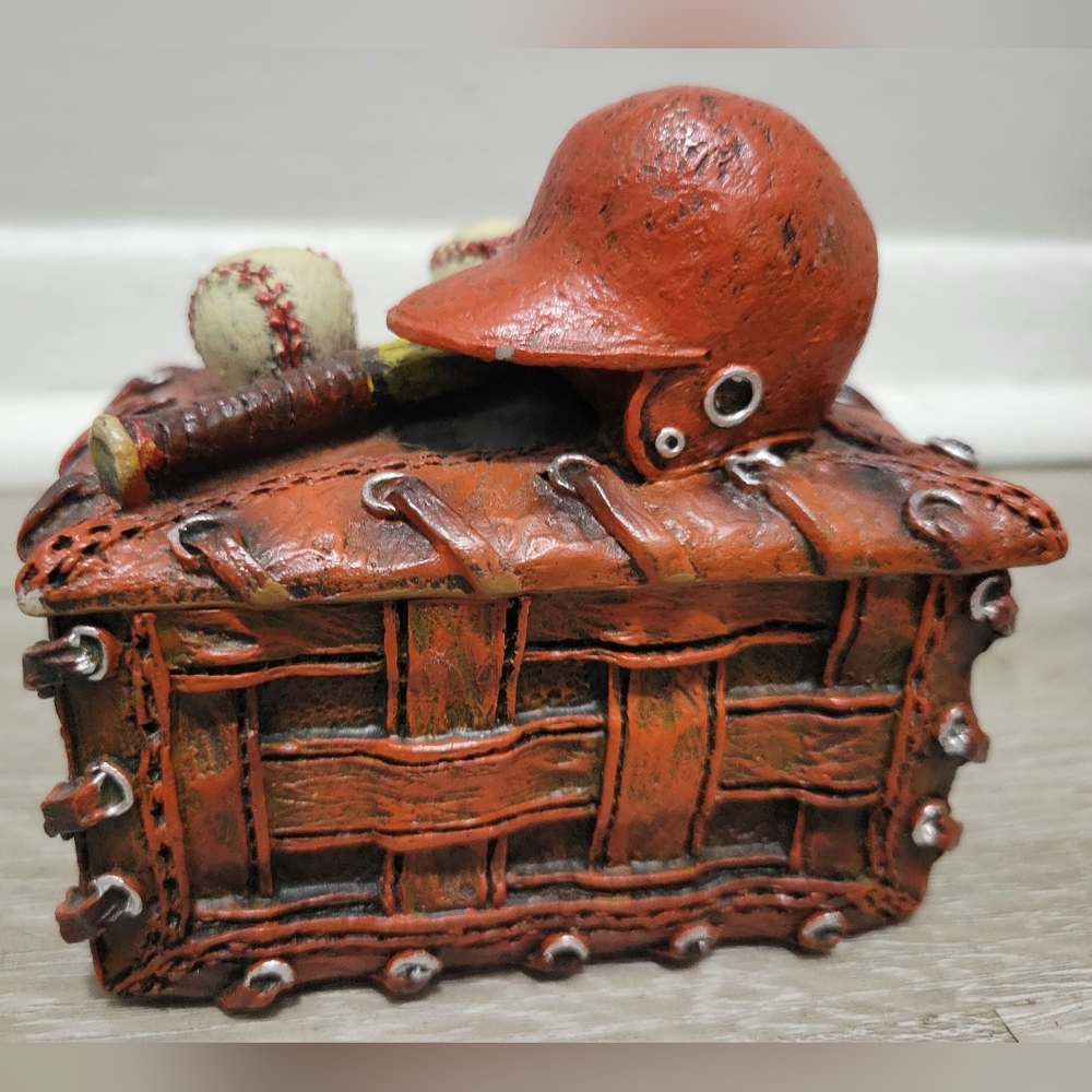 Unique resin rectangular baseball themed trinket storage box